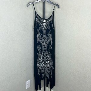 738 -Shoreline NWOT BlackWhite Embroidered Spaghetti Strap Midi Dress Size Large
